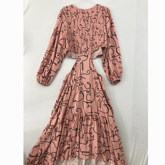 New Eloquii size 22 Pink Black Abstract Smocked Bodice Cut-out Midi Dress - Picture 10 of 11